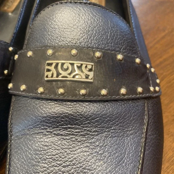 Brighton Women's Sapphire Blue Metallic/Black Loafers Studs Silver Tone Accents - Picture 4 of 16